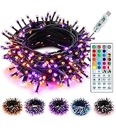 BrizLabs USB Halloween Lights, 33ft 100 LED RGB Color Changing Christmas Lights with Remote, Oran...