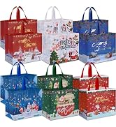 AhfuLife 12PCS Extra Large Christmas Gift Bags, 15.7'' x 14.2''x 5.9'', Christmas Tote Bags with ...