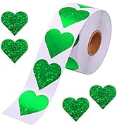 1.5" Glitter Green Heart Stickers, Large Heart Labels Valentines Decor 500 per Roll, St. Patricks...