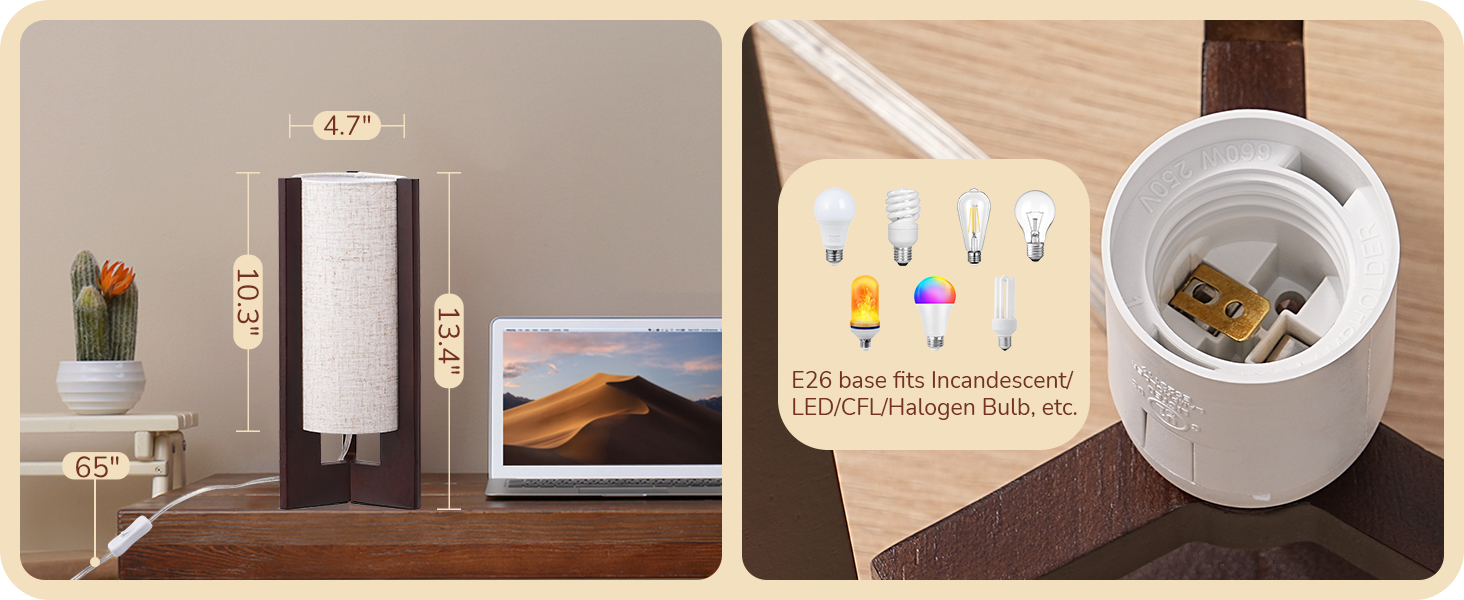 Wood Bedside Table Lamp