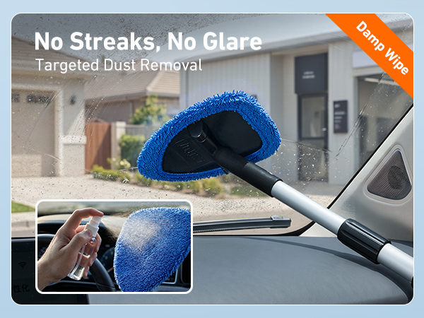 Slightly damp microfiber to trap dust without scratching.