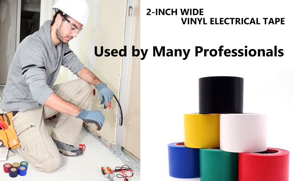 Premium Quality Electrical Tape • 2 in Wide • 66 ft Long • Flame Retardant Vinyl • 7 mil Thick