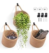 Fabric Wall Hanging Baskets - 3Pack Woven Pouchs Boho Style Wall Mounted Bag with Adhesive Hooks,...