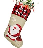 DeckTheHalls 1 Pack Christmas Plaid Stockings 18 Inches Large Santa, Snowman, Penguin, Reindeer, ...