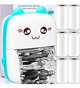 Cyeelves Mini Printer Portable, Pocket Thermal with 6 Rolls Paper Compatible iOS Android, Bluetoo...