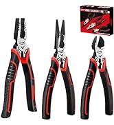 HAUTMEC 3PCS High Leverage Multi Plier Tool Set Include 8" Needle Nose Pliers Set, 8" Linesman Pl...