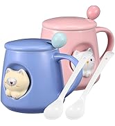 Luxshiny Ceramic Coffee Mug with Lid and Matching Spoon Set of 2, Novelty 3D Cat Pattern Mug for ...