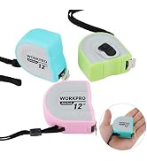WORKPRO Mini Tape Measure, 3 Pcs 12FT Auto-Lock Easy Reading Tape Measurement, Inch/Metric Scale ...