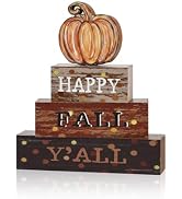 Smile Fall Wooden Block Decor Signs Pumpkin Plaque HAPPY FALL Y'ALL Tiered Tray Tabletop Signs fo...