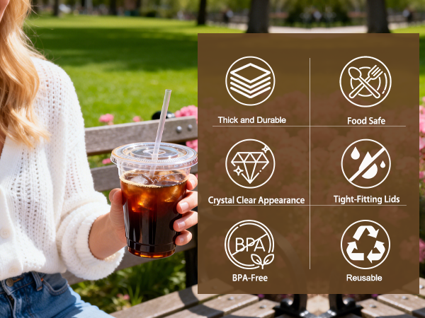 disposable clear plastic iced coffee cups with lids Straws 16oz 20oz Cold Juice Drinks Smoothie