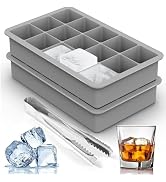 Silicone Ice Cube Trays for Freezer 2 Pack- Easy Release Square Ice Cubes Mold- Best Rubber Ice C...