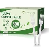 300 Count Compostable Forks Bulk No Plastic Forks Heavy Duty Biodegradable Forks Eco Friendly Cut...