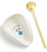 FANGSUN Spoon Rest with Gold Coffee Spoon, Ceramic Spoon Holder for Kitchen Counter, Gifts for Wo...