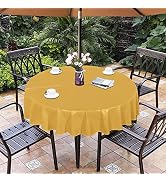 SARAFLORA 100% Waterproof PVC Outdoor/Indoor Tablecloth with Umbrella Hole and Zipper- Yellow, 60...
