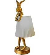 Willdoak LED Bunny Table Lamp, 5000mAh Battery, Resin Animal Rabbit Desk Light with Linen Shade, ...