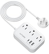 UK Adapters for Travel(13A), US to UK Plug Adapter with 3 Outlets 3 USB Charging Ports (USB-C), T...