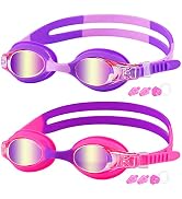 COOLOO Kids Goggles for Swimming for Age 3-15, 2 Pack Kids Swim Goggles with Nose Cover, No Leaki...