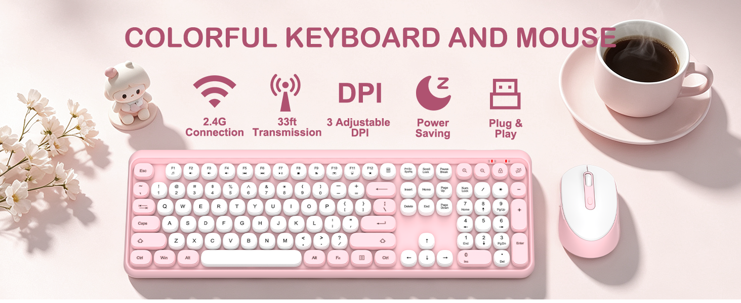 cute keyboard and mouse combo wireless-retro round keycaps
