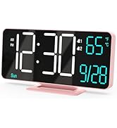 KOSUMOSU Clock for Bedroom, 6.7in Digital Alarm Clock, Auto Dimming, Room Temperature, Day of The...