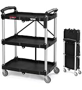 TUFFIOM 3-Tier Folding Utility Cart, Foldable Rolling Cart with Wheels, 165LBS Weight Capacity & ...