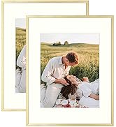 AUEAR, 11x14 Aluminum Metal Wall Mounting Photo Frame with Ivory Mat for 8x10 Pictures Includes S...