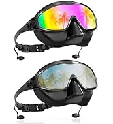 Aegend Swim Goggles with Nose Cover for Adults, 2 Pack Wide View Swimming Goggles Anti-Fog/UV No ...