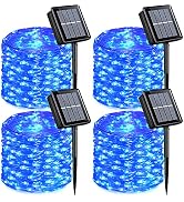 QITONG 4 Pack Solar Fairy Lights, Each 33ft 100 LED Blue Christmas String Light Outdoor Waterproo...
