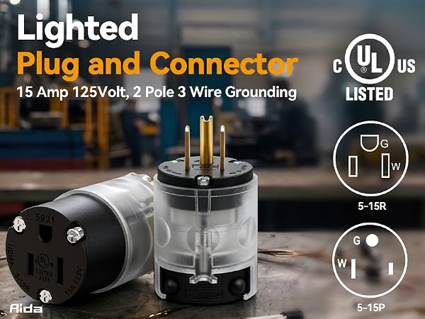 plug and connector 15amp 2pole wire grounding