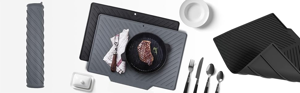 Dish Drying Mat, Silicone Dish Drying Mat for Kitchen Counter