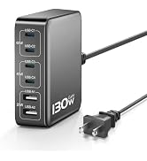 MSTJRY USB C Fast GaN Charger Block : 130W 6 Port PD Multiport Charging Station Hub Brick for Mul...