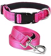 Jumpress Soft Neoprene Padded Dog Collar and Leash Set for Small Medium Large Dogs, Reflective Du...