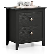 Giantex Black Nightstand, Modern 2 Drawers Night Stand with Handles, Sofa Side Table with Sturdy ...
