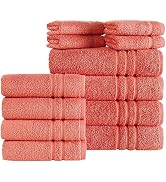 Hammam Linen Coral 12-Piece Towel Set Includes 4 Bath Towels, 4 Hand Towels, and 4 Washcloths Rin...