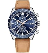 Casotime Men's Leather Chronograph Watch,Luminous Hands,Gift for Him | 30M Water Resistant Dress ...