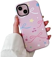 QLTYPRI Case for iPhone 13/14, Aesthetic Colorful Bow Cherry Stars Phone Case for Girls Women, Pr...