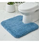 Ruggnovea Toilet Rug Blue 22x24 Machine Washable Non Slip Toilet Mat U Shaped Fluffy Absorbent Co...