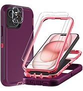 TFDSEUGH for iPhone 15 Case with 2Pcs Tempered Glass Screen Protector and 1Pcs Camera Lens Protec...