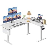 Korfile L Shaped Electric Standing Desk,63 Inch Adjustable Height Sit to Stand Corner Desk with M...