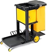 TUFFIOM Janitorial Cart with Key-Locking Cabinet, 3-Shelf Commercial Cleaning Cart, Housekeeping ...