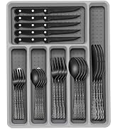 49-Piece Black Silverware Set with Organizer, Food-Grade Stainless Steel Black Flatware for 8, Cu...