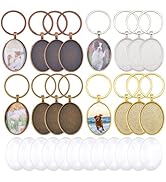 DICOSMETIC 16 Sets 4 Colors Oval Keychain Pendant Tray 30x20mm Alloy Cabochon Keychain Blanks wit...