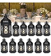 LLQ 12Pcs Mini Lantern with Flickering LED Candle, Black Decorative Hanging Lanterns, Small Lante...
