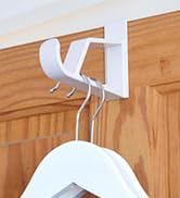 Over door hook hanger for multiple coat hangers, robes and coats, white plastic over the door hooks