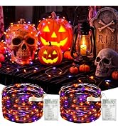 2 Pack Orange Purple Halloween Lights, 16.4FT 50 LED Battery String Lights | Timer, 8 modes and b...