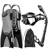 Aegend Snorkeling Gear for Adults Men Women: Anti-Fog Panoramic Mask Set, Adjustable Fins & Dry T...