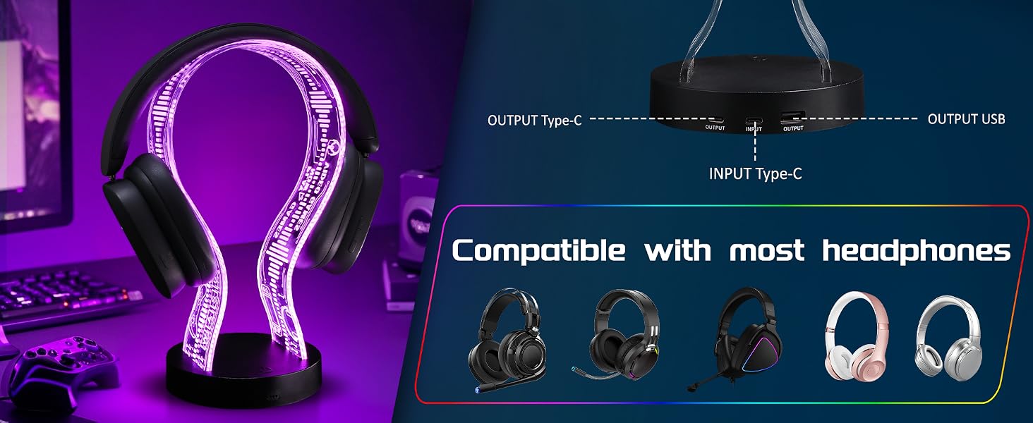 CoolGift Mart Light Up 16 Colors Headphone Stand