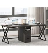 LVB Extra Long 2 Person Desk, Large Rustic Computer Desk with File Drawer, Industrial Wood Double...