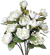 LIUCOGXI 4 Pcs Vintage 12 Heads Artificial Magnolia Flower Foam Long Stem Flower Bouquet with Gre...