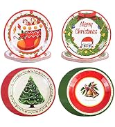 Xjoviative 48Pcs Christmas Paper Plates 7 Inch, Xmas Tree Santa Christmas Party Plates Disposable...