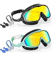 Aegend Swim Goggles for Kids Youth 3-14 - 2 Pack Wide Frame Anti-Fog Anti-UV Clear Vision Goggles...